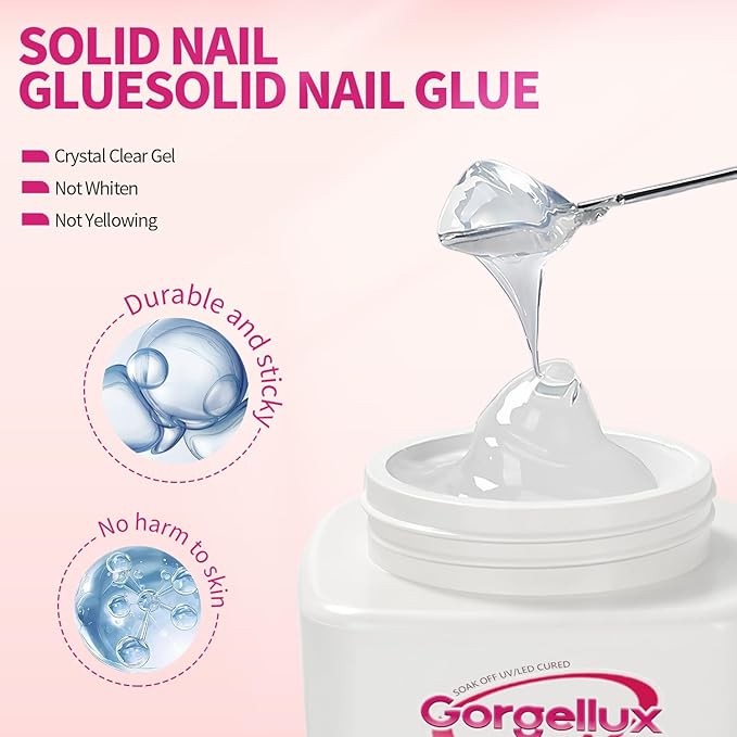 20g Solid Nail Glue Gel with 60 ML Nail Glue Remover for Press On Nails Kit, MINI UV lamp, Nails Tools, Long-Lasting Strong Adhesion, for Nail Art DIY