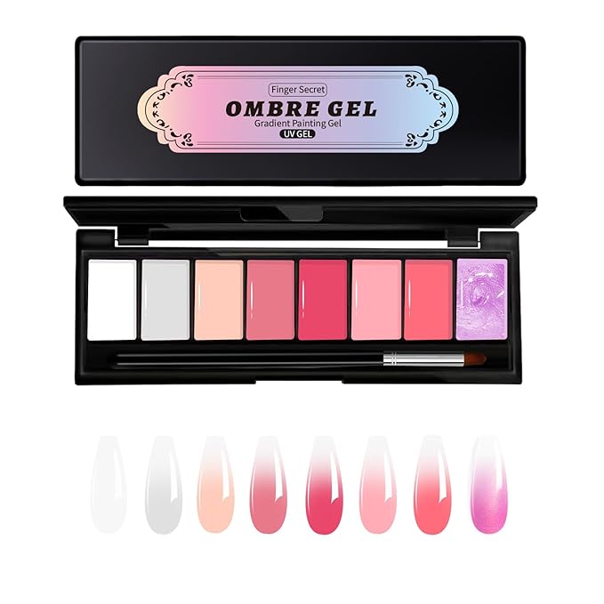 Finger Secret 8 Colors Ombre Gel Pat Nail Polish Set,Ombre Pigment for Nails, Pat Painting Gradient Blooming Gel with 50Pcs Nail Sponges for 15D Gels Nail Art can be Painted in Salon or Home Use