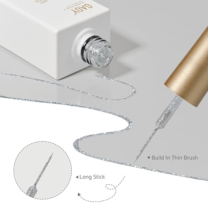 GAOY Silver Cat Eye Swirl Gel Nail Polish Art Liner, 12ml Glitter Holographic Reflective Color Nail Paint Design with Thin Brush, UV Light Cure for DIY French Manicure at Home