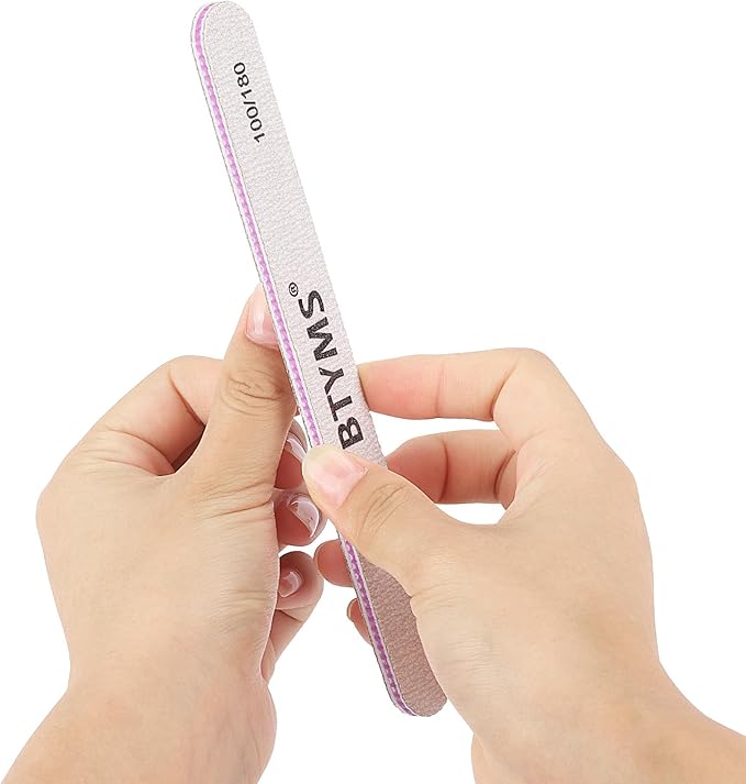 BTYMS 100 Pieces Nail Files 100/180 Grit Double Sided Emery Board Reusable Buffering Files for Natural Nails and Acrylic Nails