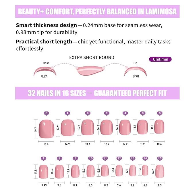 LAMIMOSA 32Pcs Mint Blue Press On Nails Extra Short Round, Baby Blue Fake Nails with Glue, Soft Gel Nails in 16 Sizes, Reusable Glue On Nails Kit, MINTY AQUA