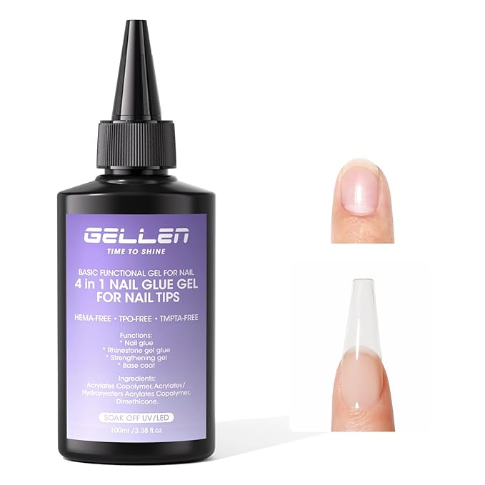 GELLEN Professional 4 in 1 Gel Nail Glue Refill 100ml – Long-lasting Strong Adhesive NailGlue Gel, HEMA TPO TMPTA 3-Free Acrylic Nail Tips Glue for Salon Use, Need U V Light Cured