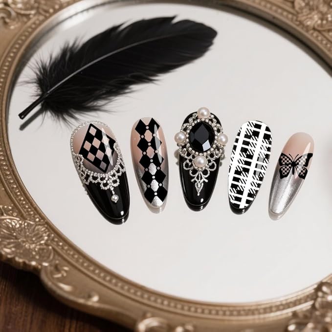 PH PandaHall 3pcs Plaid Nail Stamping Plates Checkerboard Nails Art Stencils Tartan Nail Art Templates Hart Star Image Plates for Women Manicures Salon Design