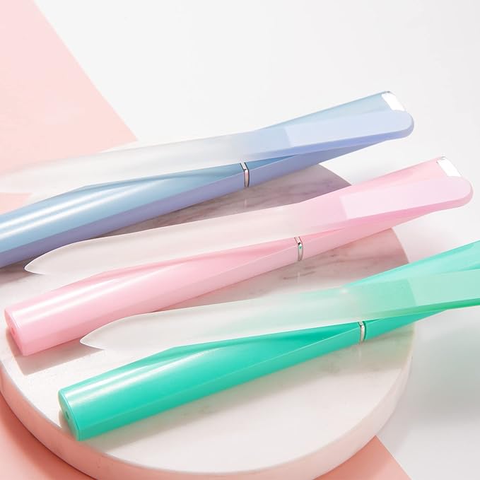 Glass Nail File 3 Pack for Natural Nails, Stocking Stuffers for Women Adults Unique Christmas Gifts Crystal Fingernail Files with Case Etched Nail Filer Professional Nail File Glass Lima de uñas