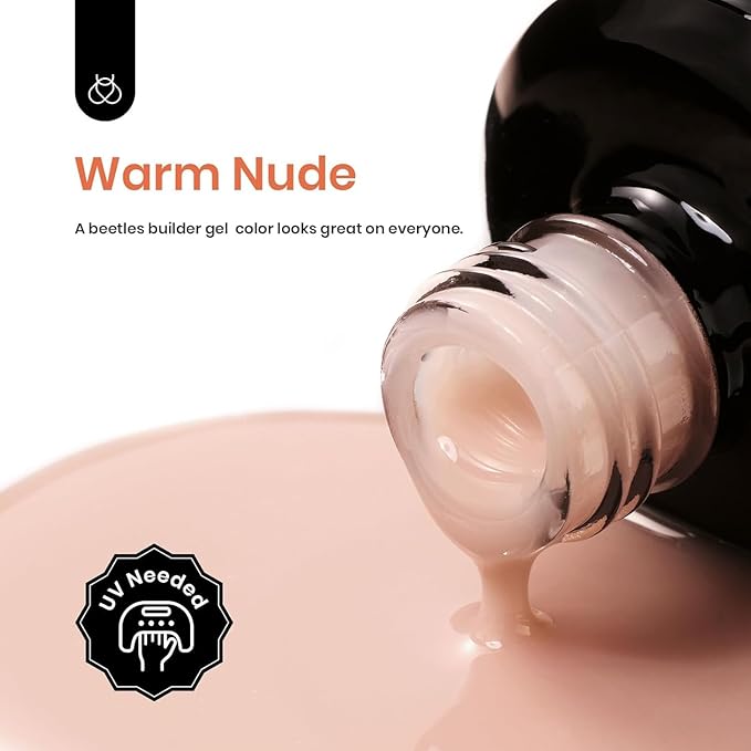 Beetles Builder Gel-Caramel Nude 0.5 oz 8 in 1 Nail Strengthening Apex Building Extension for Beginner DIY Salon at Home,Nude Builder for Winter Nails,UV & LED Lamp Needed