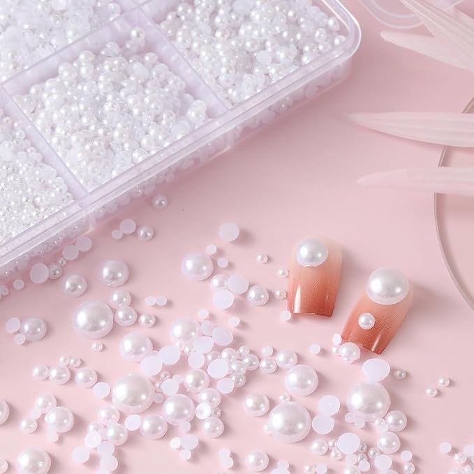 17000 Pcs Flat Back Pearls for Crafting with B7000 Glue White Half Pearl Beads for Jewelry Making Beads for Nails Party Face Clothes Shoe Balloon Birthday Decorations Cup DIY 2/3/4/5/6/8mm