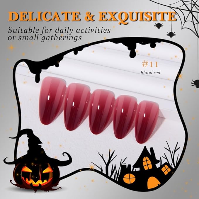 evpct Press on Nails Short Almond Ombre Design, Blood Red Ombre Glossy Artificial Acrylic Fake Nails Reusable with Kits Kit, Perfectly Fit Stick on Full Cover Soft Stick on False Nail for Women Girls