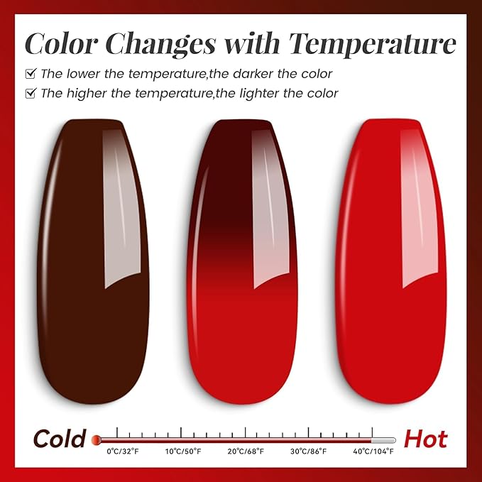 YTD Likomey Color Changing Gel Nail Polish 2 Pcs Set,15ml Red to Burgundy Red Pure Color and Brocade Glitter Kit,Thermal Ombre Change Colors Salon Manicure UV Nail Varnish,WB2-2