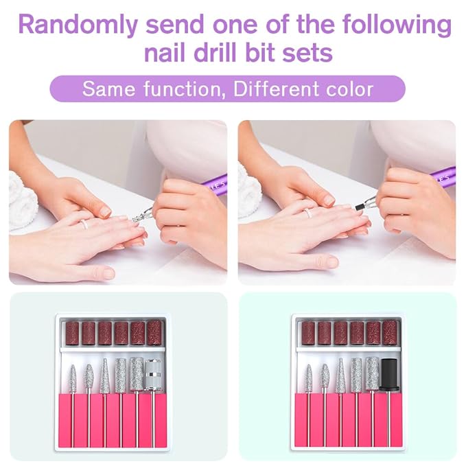 30000 RPM Professional Nail Drill Machine Efile Electric Nail Filer Kit for Finger Toe Nails, Acrylic Gel Dip Nails, Manicure Pedicure Drill with 6Pcs Bits and 106Pcs Sanding Bands, Purple