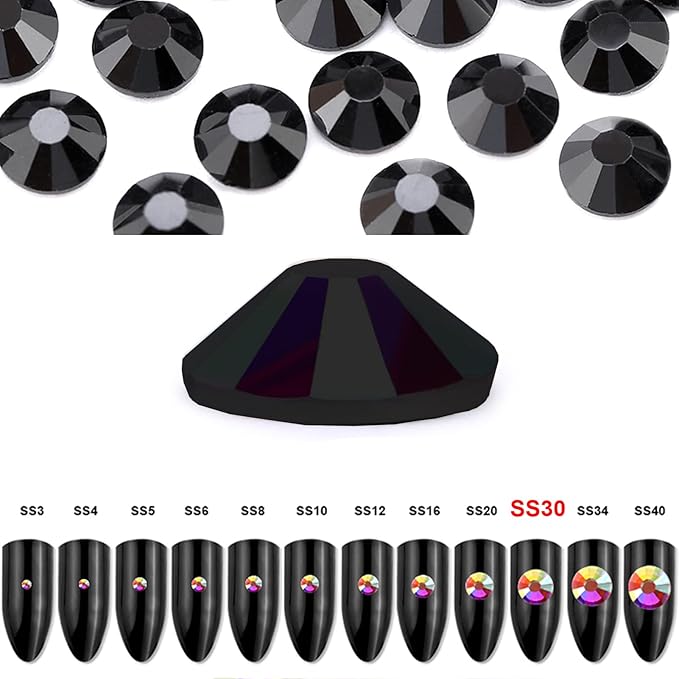 Dowarm 288pcs SS30 Flatback Crystals, 6.5MM Non-Hotfix Rhinestones for Crafts, Dance Costumes - Jet Black
