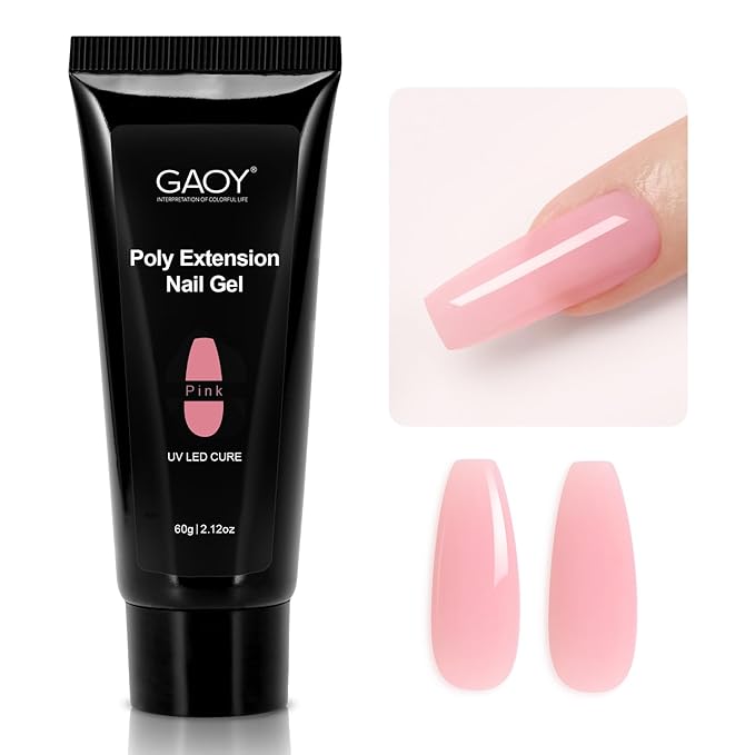 GAOY Poly Gel, 60g Pink Builder Gel Nail Enhancement for Beginner & Professional Salon DIY at Home
