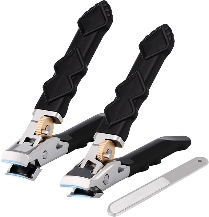 Toe Nail Clippers,Toenail Clippers for Thick Toenails, 180° Wide Jaw Heavy Duty Ingrown Toenail Clippers Nail Cutters, Ultra Sharp Slanted Nail Clippers with Long Handle (1set)