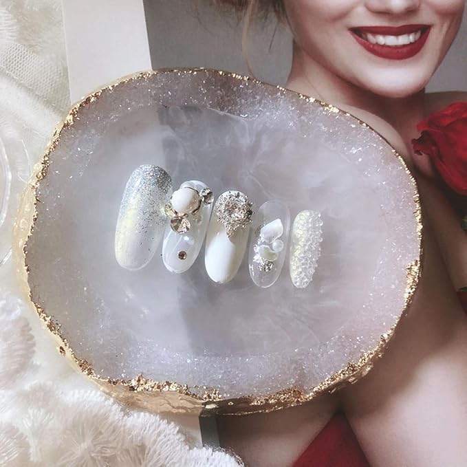 AKOAK 1 Pack Phnom Penh Resin Crystal Agate Palette Nail Art Gel Nail Polish Palette Nail Piece Display Tool,White