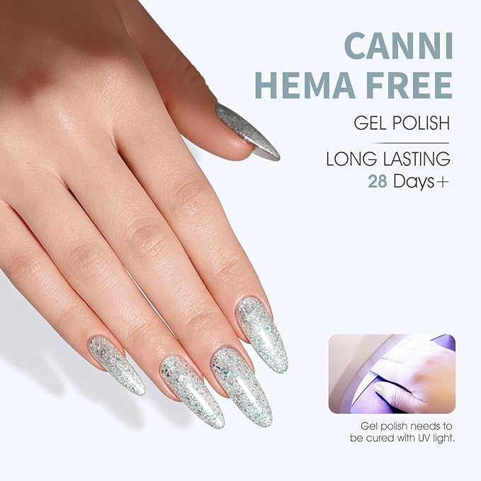 CANNI Glitter Blue Gel Nail Polish, 1Pcs Blue Sparkly Gel Polish Shiny Glitter Color Soak Off U V Nail Manicure Salon DIY at Home