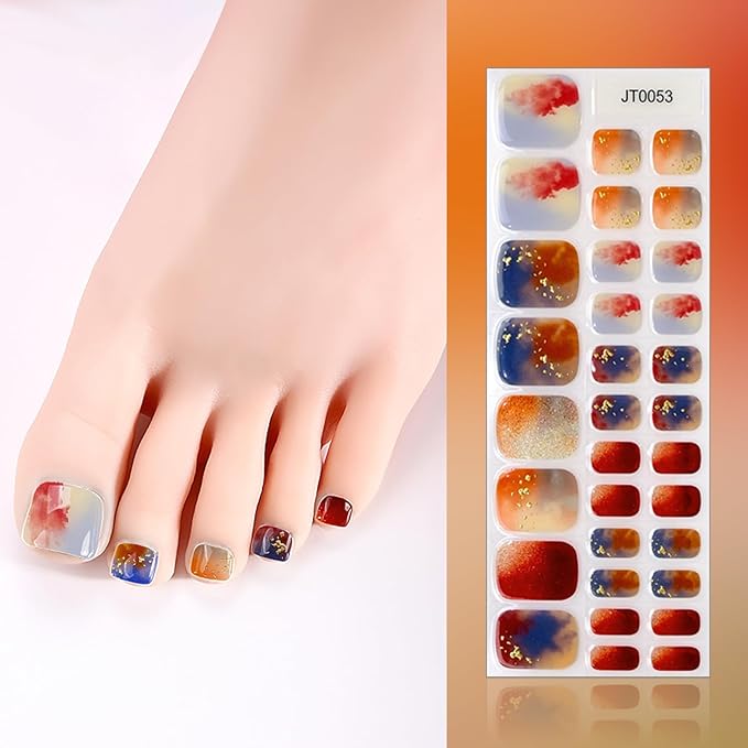 SILPECWEE Semi Cured Gel Nail Strips for Toes (Restful Sunset Glow - 32PCS), UV Light Required | Salon Quality | Long Lasting Toe Nail Stickers Gel Nails Wraps for Women Girl Manicure
