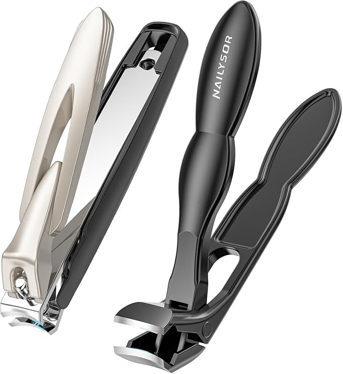 Nail Clippers Set of 2, Large Heavy Duty Fingernail Clippers with Catcher Long Handle, Angled Head Toe Nail Clippers for Thick Nails for Seniors, Sharp Wide Jaw Opening Toenail Clippers for Men Women