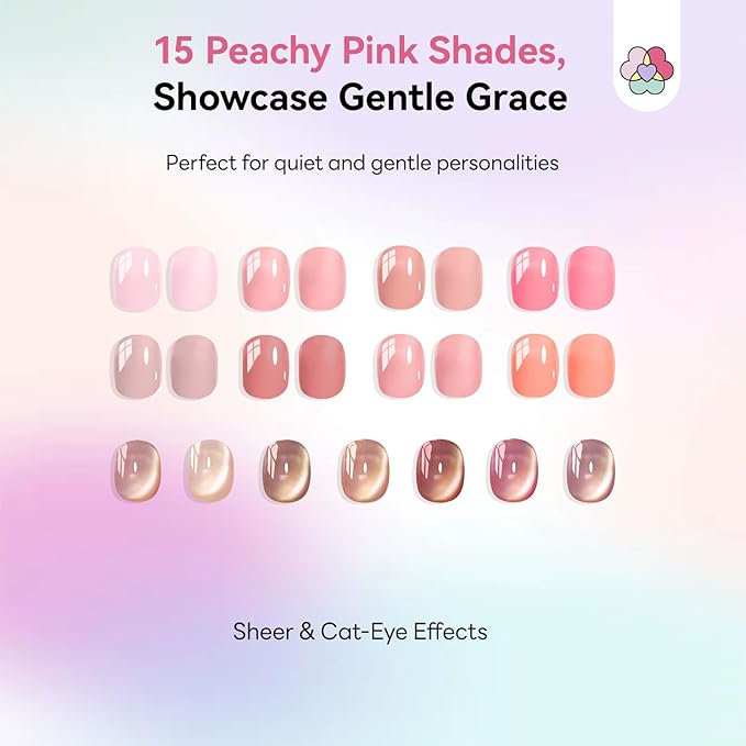 SAVILAND Hema-Free Poly Gel Nail Kit Starter: 15 Extend Gel Natural Colors Peach Rose Pink Brown Cat Eye Effect with Mini Nail Lamp Slip Solution for Long Lasting Nourish Nails Home Salon Daily DIY