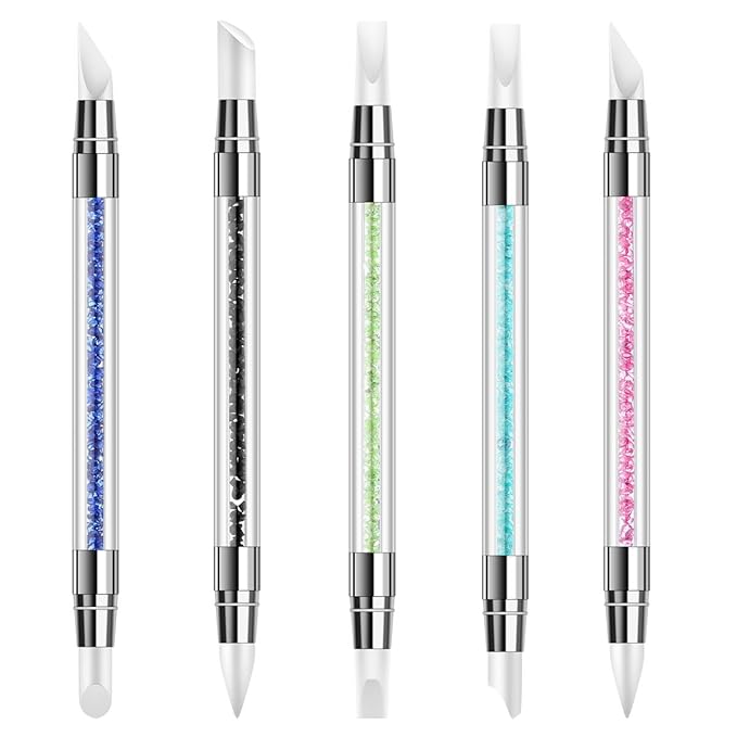 5 Pcs Silicone Nail Tools Dual Tipped Nail Art Sculpture Pen Rhinestone Nail Polish Carving Pen Rubber Tip Nail Brushes