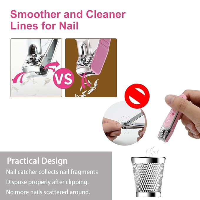 PAFASON Ultra Sharp Nail Clipper Set, 3 Pack Fingernail and Toenail Trimmer Cutter, Stainless Steel, Curved Blade, Sturdy, Nail Catcher, Nail Files for Men and Women