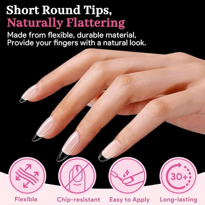 Medium Oval Fake Nail Tips - 15 Sizes 240 PCS Clear Half Matte Press On False Nail Tips Pre-shaped Soft Full Cover Gel Nail Tips Extensions Thick Long Lasting for DIY Beginners& Salon Manicure