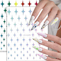 12 Colors Stars Nail Art Stickers, 3D Stars Self-Adhesive Sticker Design, Laser Gold Silver Red Black White Pink Yellow Green Four-Pointed Star Nail Transfer Decals for Women Manicure Decorations