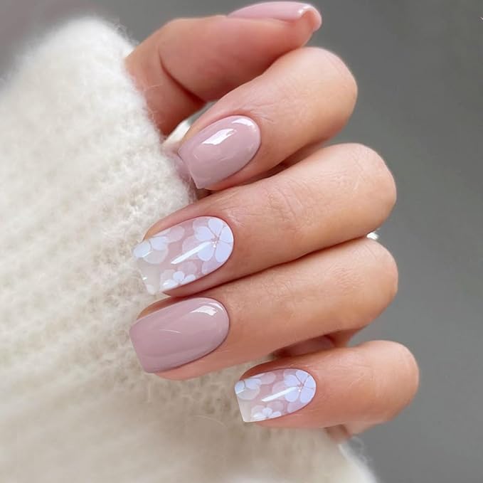 JMEOWIO Gel Nail Stickers White Flower Semi Cured Gel Nail Strips Wraps UV/LED Nails Art Design Decoration Accessories