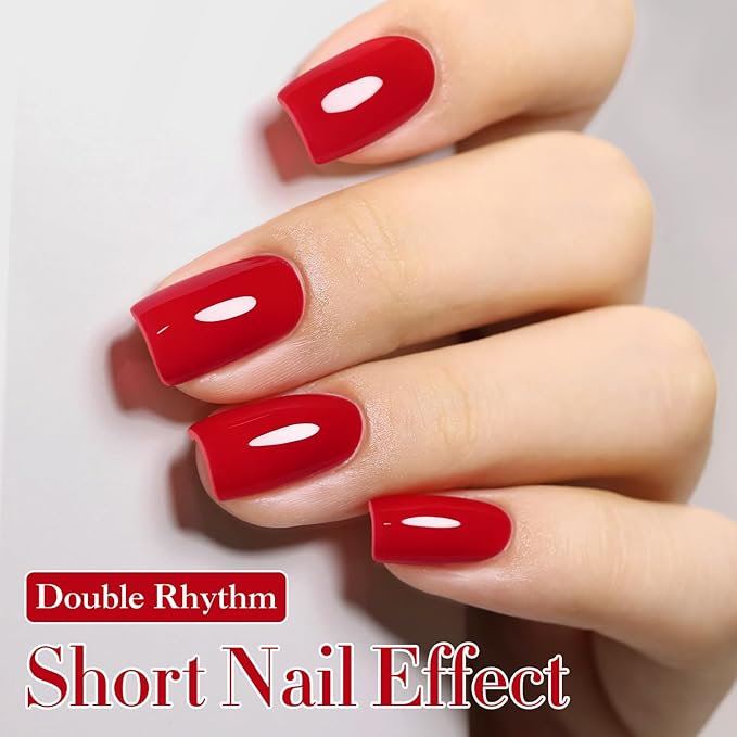 Double Rhythm Gel Polish 15ML Jelly Sheer Pastel Light Milky Color Pearl White Bottle 1 PC 0.5 OZ Full Size Nail Art Salon at Home (Red-D1451)