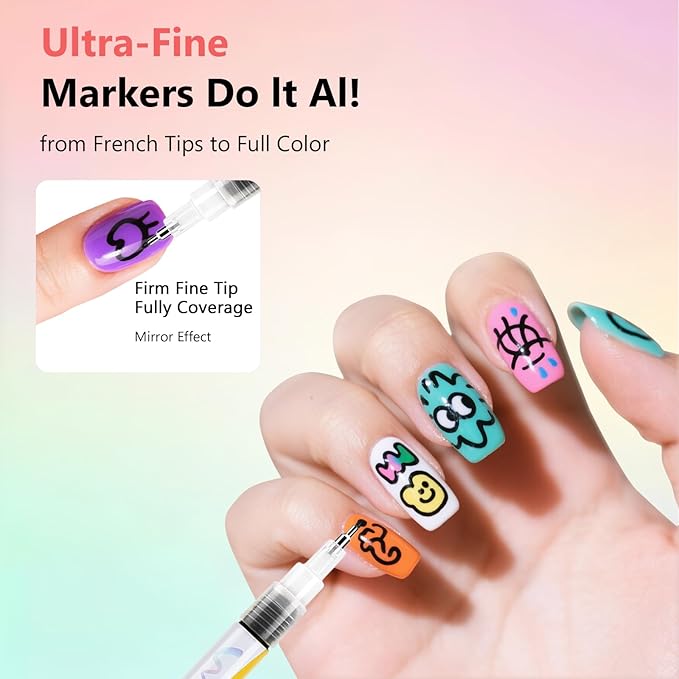 12 Colors Nail Art Pens Set, 3D Nail Polish Pens Quick-Drying Acrylic Paint Markers,For Nail Art Drawing Painting Nail Point Dotting Liner Pen, Nail Design Kit Manicure Tools Home & Salon DIY