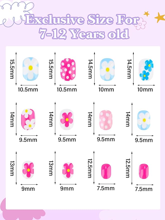 168 Pieces Press on Nails for Kids, EBANKU 7 Pack Kid Fake Nail Kit Summer Shells Butterfly Press on Nails for Girls 6-12 Years with Nail Glue
