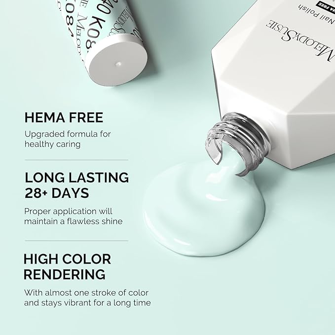 MelodySusie Hema Free Gel Nail Polish, 0.5 Fl Oz Thick Light Mint Green Gel Polish, Non-Toxic, Long Lasting, Soak Off UV Nail Polish, Manicure Nail Design Salon DIY Nail Art at Home K0840