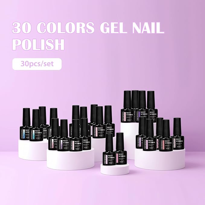 MEET ACROSS 30 Colors Pink Purple Gel Nail Polish Set, Nude Light Pink Purple Shimmer Glitter Brown Gel Polish Kit Soak off Uv Nail Art Gifts for Women