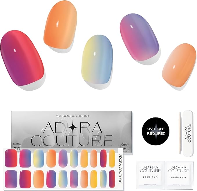 Semi Cured Gel Nail Strips with 20 Pieces - UV Gel Stickers, Manicure Kit, Easy Application Wraps Includes Prep Pads, Nail File, Wooden Stick - UV Light Required (Aurora Scales)