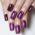 evpct Purple Blue Metallic Cat Eye Press on Nails Square Medium, Stick on Nails Medium Length Square for Women, Purple Metallic Nail press ons, Iridescent Glitter Halloween Acrylic Fake Press on Nail