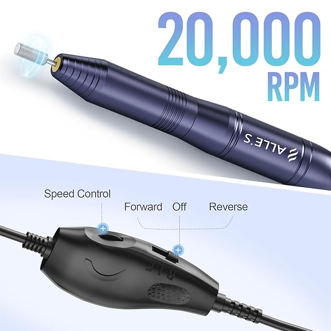 20000RPM Electric Nail Drill Compact Portable Efile Professional Manicure Pedicure Nail File Drill Kit for Acrylic, Gel Nails and Home Salon Use