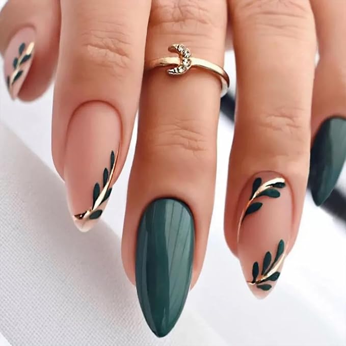 6 Packs (144 Pcs) Flower Press on Nails Medium Almond Fake Nails French Tip False Nails with Designs Spring Summer Floral Glue on Nail Full Cover Glossy Acrylic Stick on Nail for Women Manicure