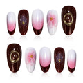 Handmade Press-on Nails Acrylic Almond Shape with 3D Jelly Flowers, Red French Tip & White-Pink Ombre – Short Soft Gel Nails Kit, Reusable Stick-on Nails, Ideal Gift for Women (Size S)