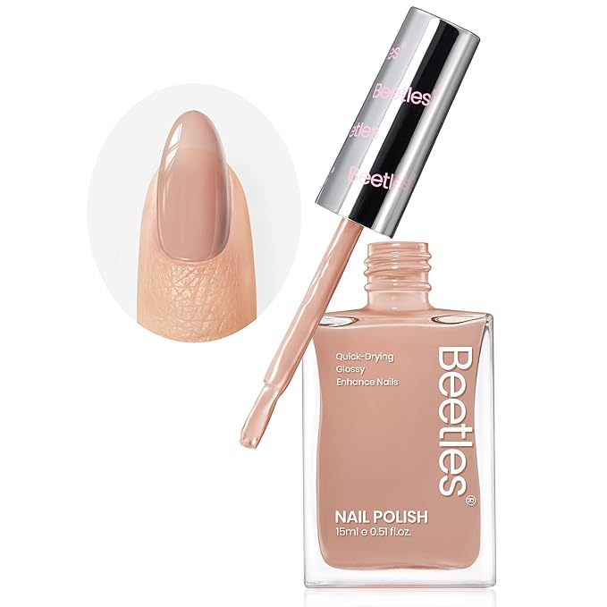 Beetles Nail Polish - Jelly Nail Polish Nude Nail Concealer Fast Dry Quick Natural Brown Nail Strengthener and Growth Treatment for Thin and Damaged Nails,0.51 FL OZ