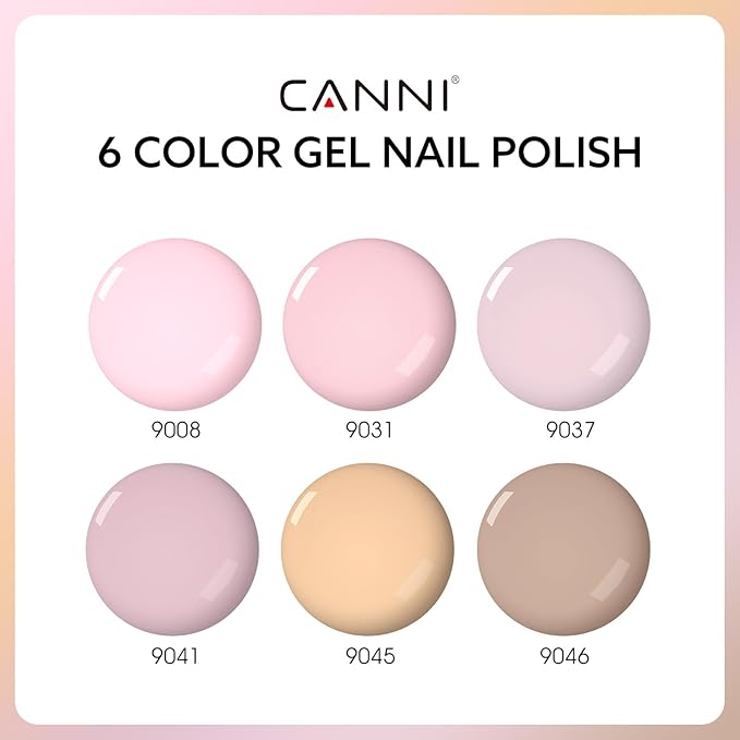 CANNI 6 Colors 9 ML Hema-Free Nude Pink Gel Nail Polish Set, Light Pink Nude Soft Pale Baby Pink Gel Polish Set, Soak Off LED Nail Manicure Kit DIY at Home Salon Gifts