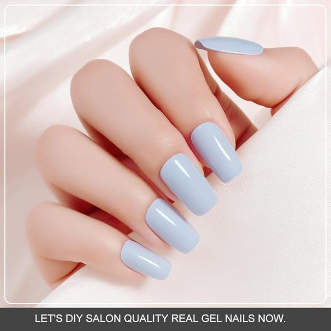 Arte Clavo Semi Cured Gel Nail Strips, 20 Pcs Gel Nail Stickers with UV Light Required, Salon Quality, Long Lasting, Easy Apply and Remove (Baby Blue)