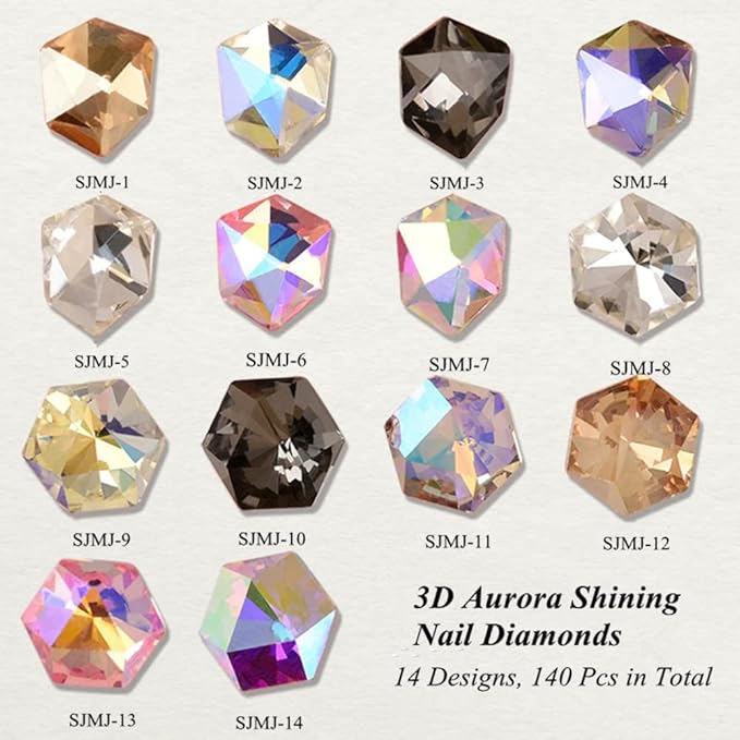 140 Pcs Crystals Rhinestones Set Nail Gems Pink Rhinestones Iridescent Clear Crystals Shiny Sharp Bottom Aurora 3D Nail Charms Nail Decorations for Nail Designs (colorful)
