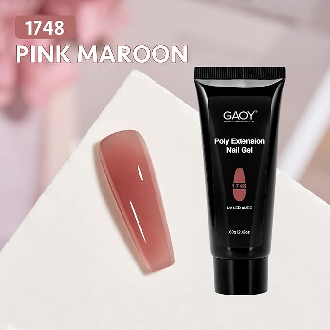 GAOY Poly Gel, 60g Pink Maroon Builder Gel Nail Enhancement for Beginner & Professional Salon DIY at Home