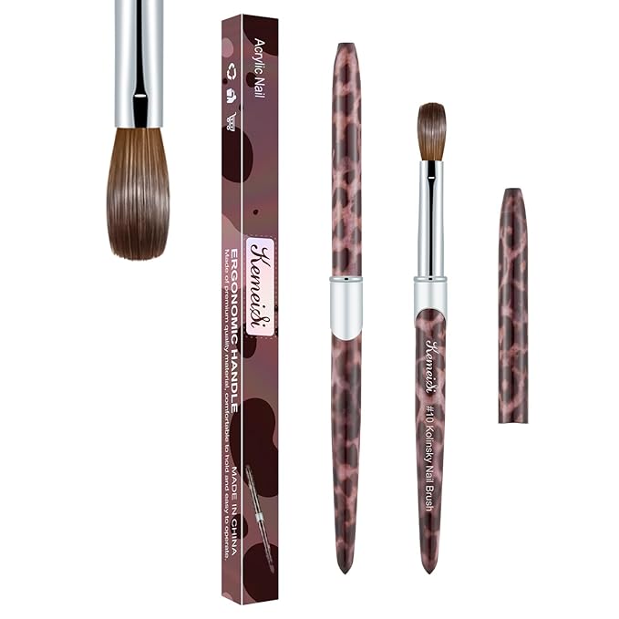 Acrylic Nail Brush Size #10, 100% Pure Kolinsky Nail Art Brushes for Acrylic Application, Sturdy Handle Oval Shaped Acrylic Nail Design Tools for Professional Manicure DIY(Leopard Print)