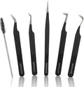 5-Piece Eyelash Extension Tweezers Set Precision Lash Tweezers with Anti-Slip Grip with fiber tip lash tweezers Tools for Lash Artists & eyelash tweezers for women (eyelash set black)