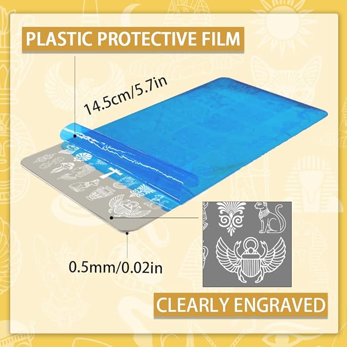 PH PandaHall 2pcs Egyptian Elements Nail Stamping Plates Cats Snakes Nails Art Stencils Pharaoh Manicure Art Templates Mysterious Style Nail Image Plates for Women Manicures Salon Design DIY Supplies