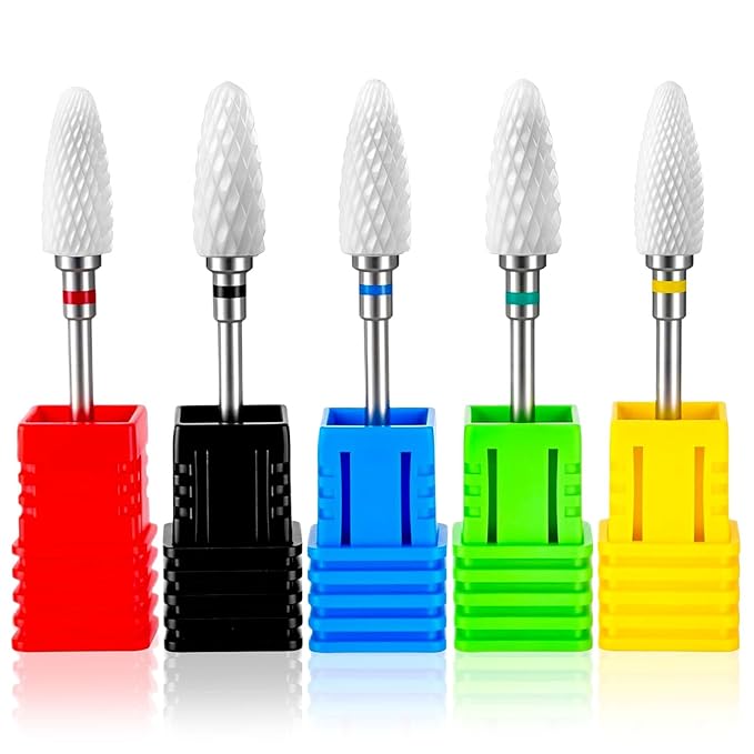 Fantexy Ceramic Nail Drill Bits Set,3/32'' Shank Professional Corn Shape Ceramic Bits,Acrylic Nail File Bits for Manicure Pedicure Cuticle Gel Nail Polishing,Use for Both Left and Right Handed(5 Pcs)