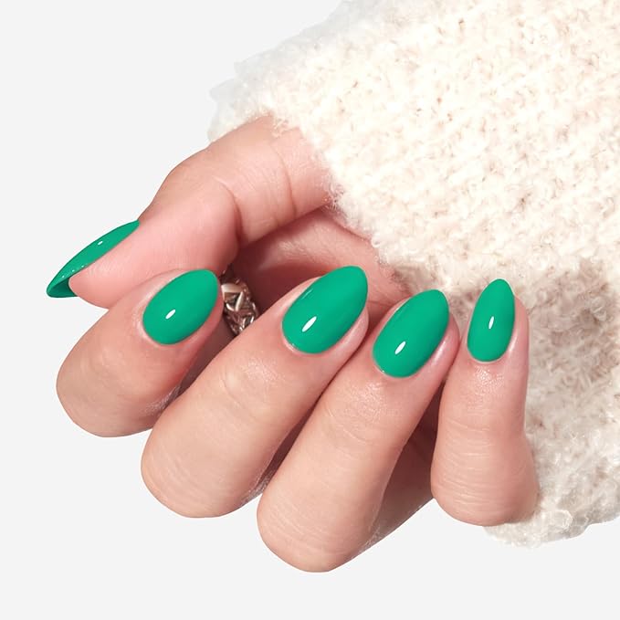 modelones Bright Green Short Press on Nails, Oval Fake Nails Kit Press Ons with Nail Glue, Adhesive Tabs, Nail File, Prep Pad, Manicure Stick, 32Pcs 16 Sizes, Spring Women Girl Gift