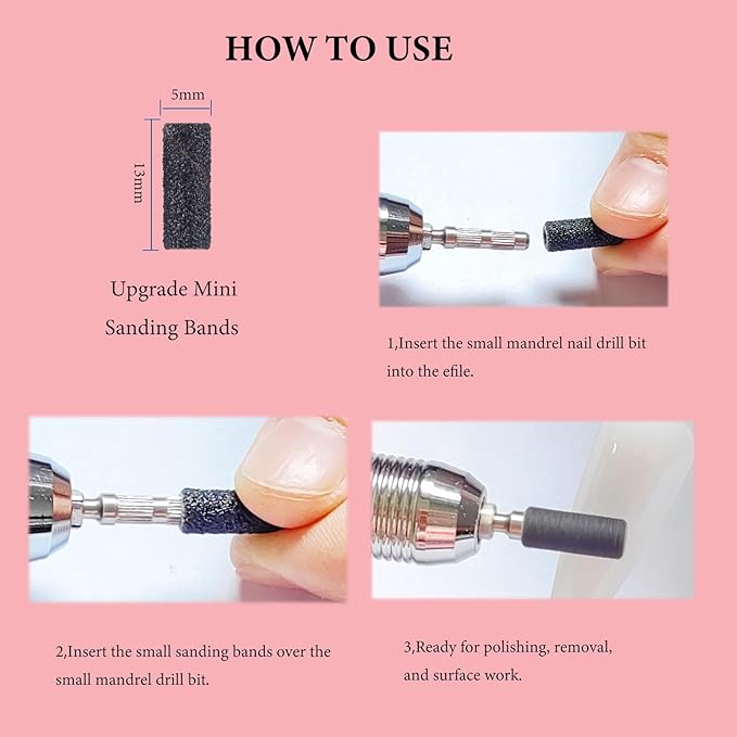 100pcs Small Nail Sanding Bands for Nail Drill,3.1mm Mini Nail Sanding Mandrel Bits 150 Grit Nail File Drill Bits for Acrylic Nails Gel Manicure Pedicure Nail Prep Salon Supplies,Black