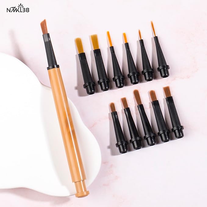 NMKL38 12 Pcs Replacement Nail Drawing Pen, Nail Art Painting Pen Brush Acrylic Round Flat Painting Drawing Liner Nail Tools