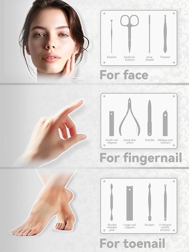Manicure kit for Women – Nail Clippers, Cuticle Trimmer, Tweezers, Metal File, and Travel Case – Professional-Quality Tools for Home, Travel, or Gift Use