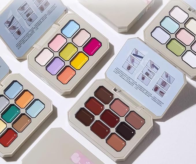 Creamy Colorful Nail Polish Set,Versatile Summer Colors Nine-Square Grid Solid Gel Glue Nail Polish,Long Lasting Solid Nail Polish Palette for Women/Girls/Friend DIY Home (06#, 3g* 9pcs)